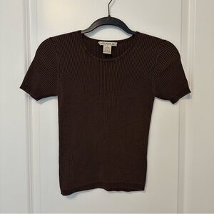 Women's Brown Ribbed Short-Sleeve Tee
